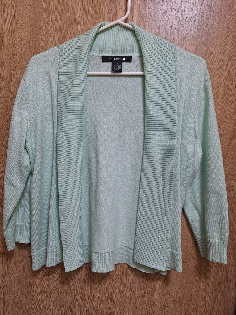 Soft Open-Front Mint Cardigan with Ribbed Shawl Collar